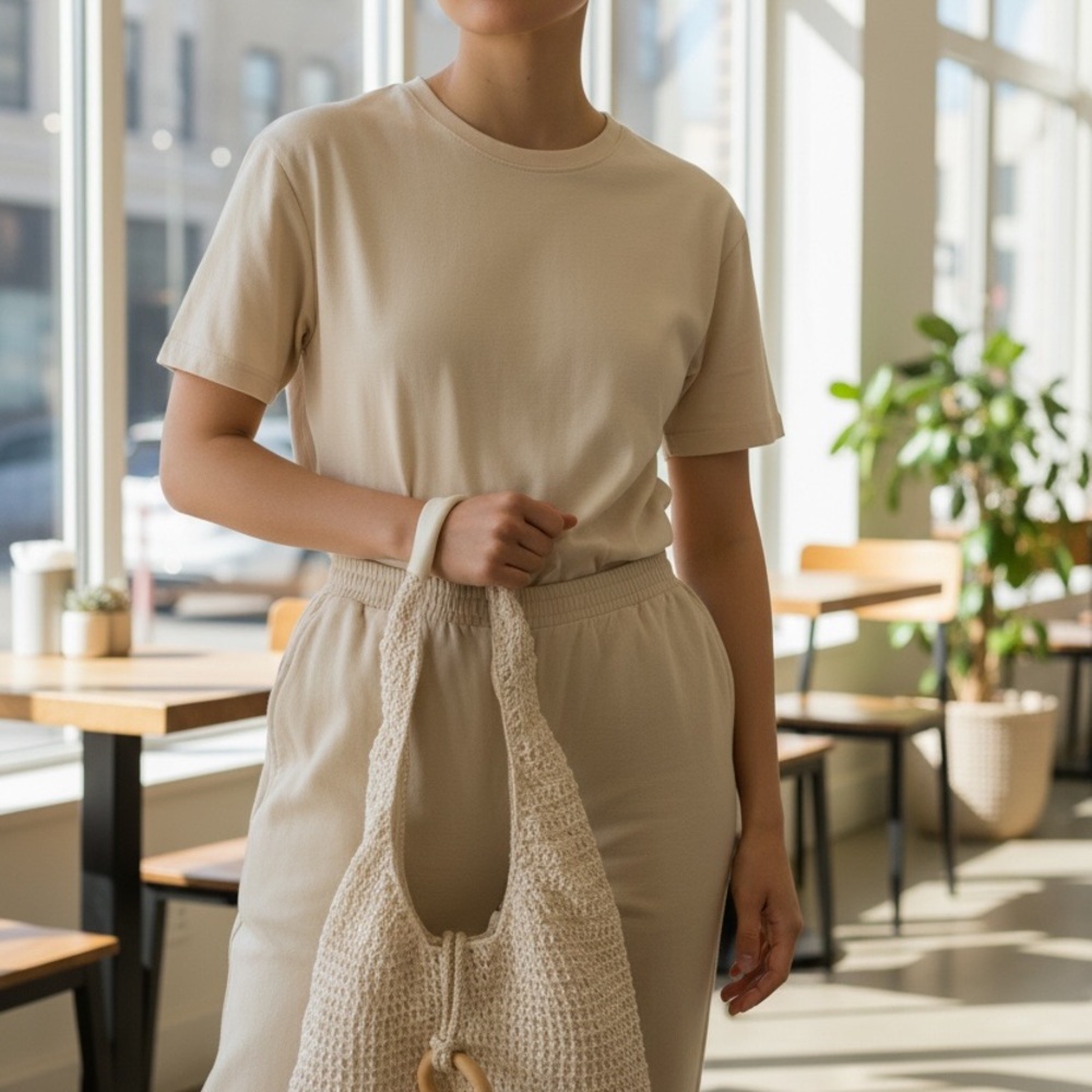 Woven Cream Tote Bag
